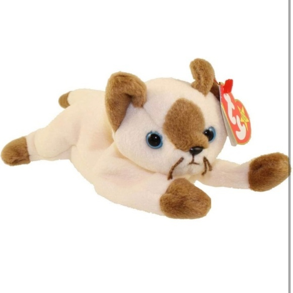 Ty Snip Cream and Brown Beanie Baby Cat Plush Toy
